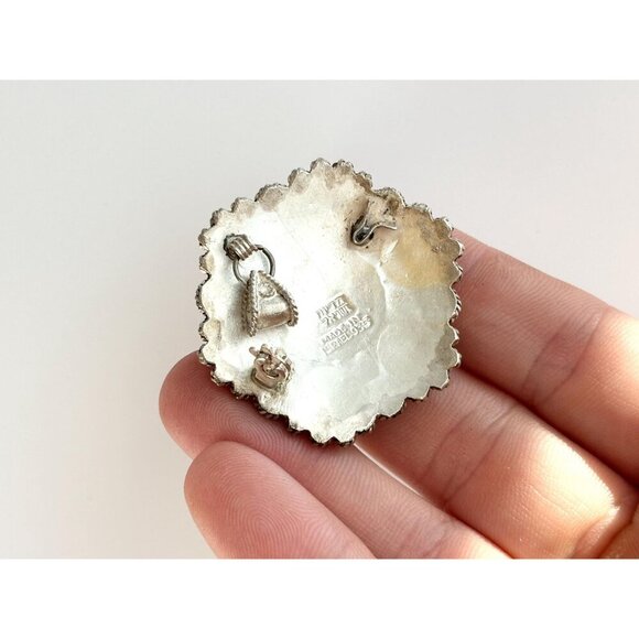 Israeli Made Coral Accented Filigree Beaded Sterling Silver 935 Vintage Pendant - Picture 9 of 10